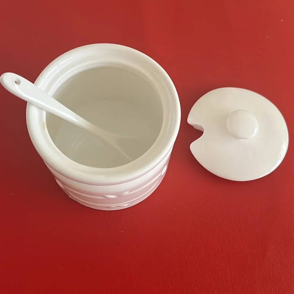 Una Porcelain White Lidded Jar, Norpro Jar With Spoon, Vintage Sugar Jar